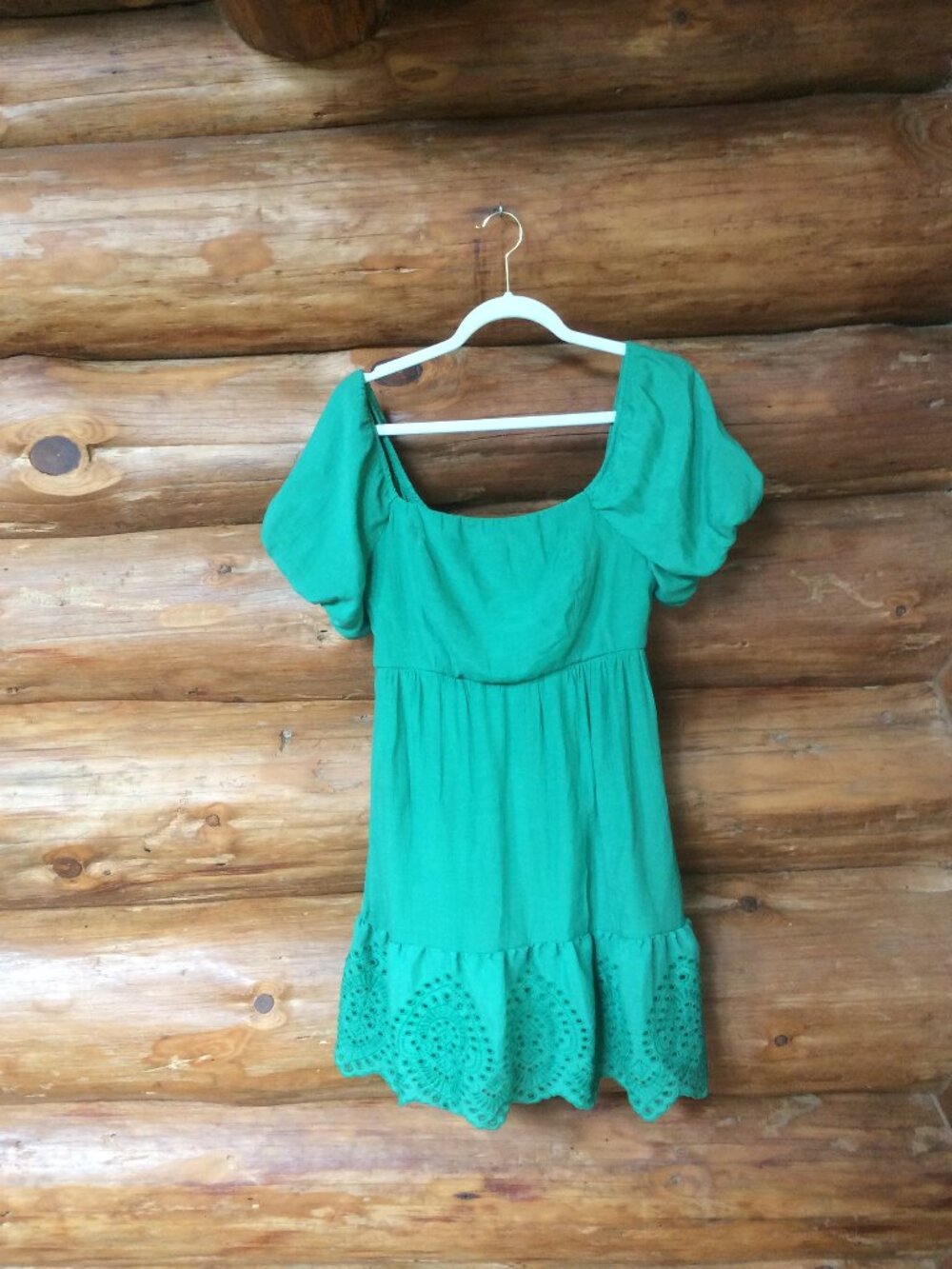 Lily Rose Kelly Green Milkmaid Eyelet Hem Feminine Boho Short Dress Size Large
